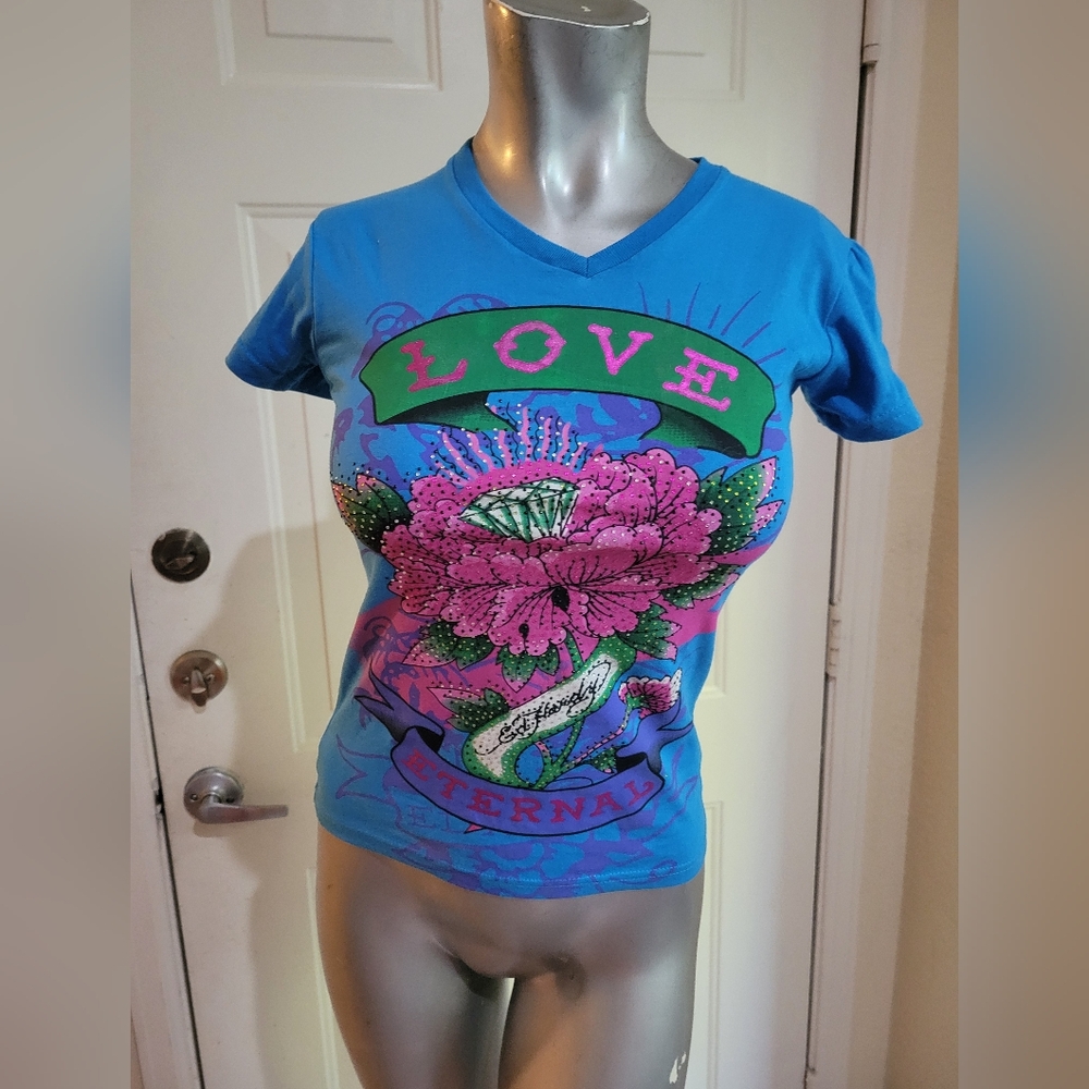 Ed Hardy Girls Shirt Bling Size Medium 8/10 Vintage 2000's BNNT